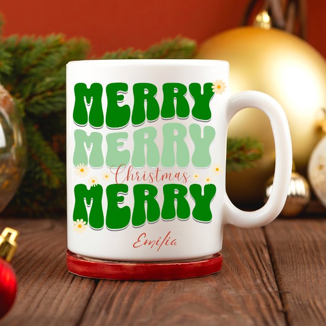Frohe Weihnachten Individuelle Name Retro Groovy G Tasse (Von Creator hochgeladen)