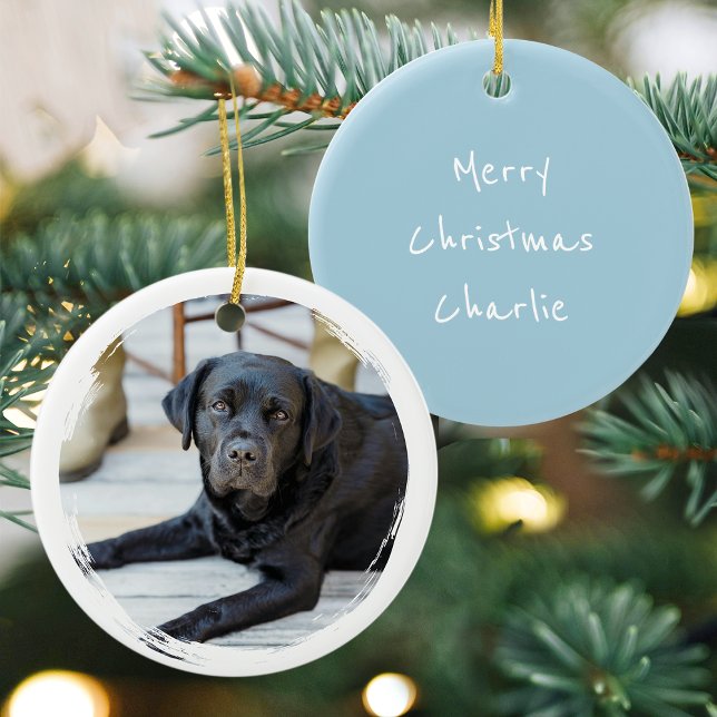 Frohe Weihnachten Individuelles Foto Hund Haustier Keramik Ornament (Von Creator hochgeladen)