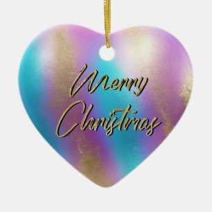 Frohe Weihnachten Iridescent Rainbow Glam Keramik Ornament