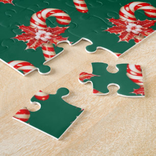 Frohe Weihnachten Jäger Grün Zuckerstangen-Puzzle  Puzzle