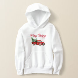 Frohe Weihnachten Jahr Wasserfarbe Vintag Red Truc Hoodie