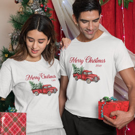 Frohe Weihnachten Jahr Wasserfarbe Vintag Red Truc T-Shirt