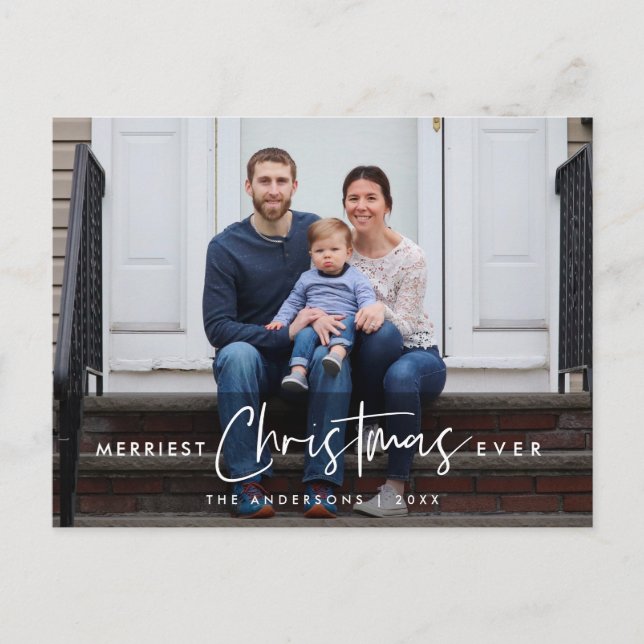 Frohe Weihnachten je, Familiengrüße Foto Postkarte (Vorderseite)