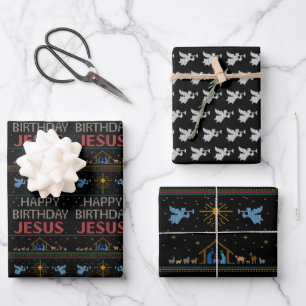 Frohe Weihnachten Jesus Christliches Weihnachts-Sw Geschenkpapier Set