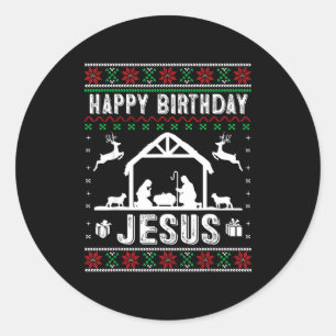 Frohe Weihnachten Jesus Feiertag hässlicher Pullov Runder Aufkleber