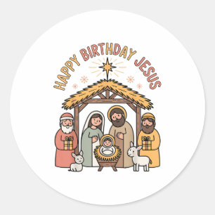 Frohe Weihnachten Jesus Geburtstag Christliches Ou Runder Aufkleber