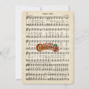 Frohe Weihnachten, Jingle Bells, Vintage Notenblat Feiertagskarte