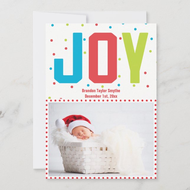 Frohe Weihnachten Joy New Baby Foto Card (Vorderseite)