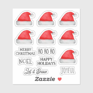 Frohe Weihnachten. Joyful Santa Claus roter Hut Aufkleber