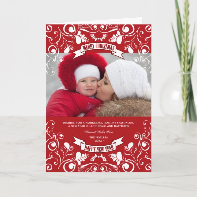 Frohe Weihnachten Jugendstil Floral Geblüht Foto (Vorderseite)