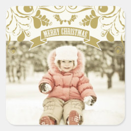 Frohe Weihnachten Jugendstil Floral Geblüht Foto Quadratischer Aufkleber