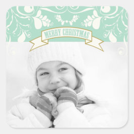 Frohe Weihnachten Jugendstil Floral Geblüht Foto Quadratischer Aufkleber