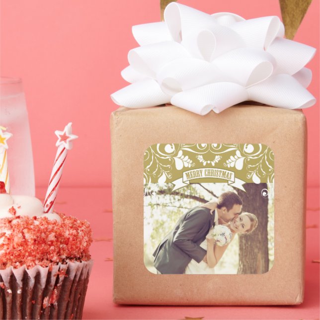 Frohe Weihnachten Jugendstil Floral Geblüht Foto Quadratischer Aufkleber (Party)