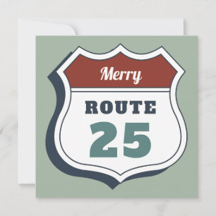 frohe Weihnachten Juli Route 25 Schild Reise Vinta Einladung