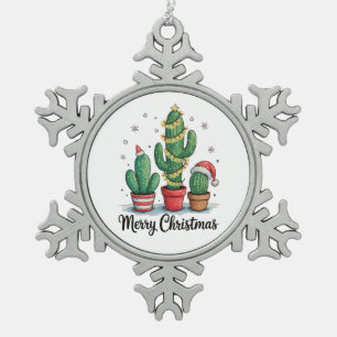 Frohe Weihnachten Kaktus Baum Festliche Weihnachts Schneeflocken Zinn-Ornament