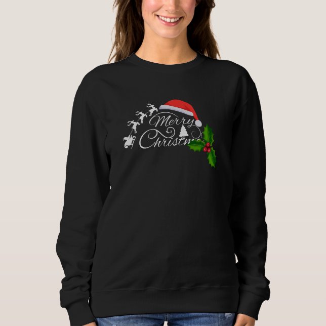 "Frohe Weihnachten" Kalligrafie mit Weihnachtsmann Sweatshirt (Vorderseite)