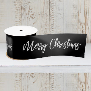 Frohe Weihnachten Kalligrafie Weiß auf Schwarz Hol Satinband