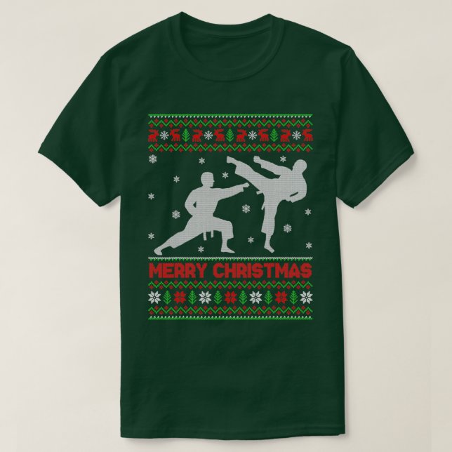 Frohe Weihnachten Karate Xmas Ugly Santa 1 T-Shirt (Design vorne)