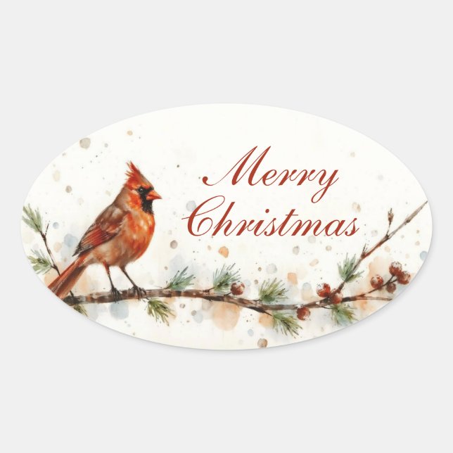 Frohe Weihnachten Kardinal Oval Aufkleber (Vorderseite)