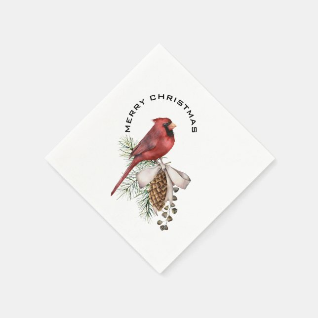 Frohe Weihnachten Kardinal & Pine Cone Weihnachten Serviette (Ecke)