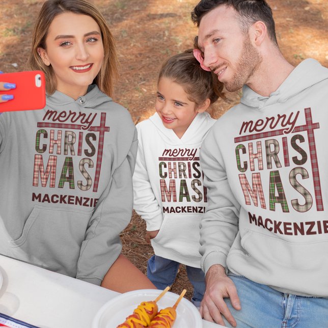 Frohe Weihnachten Kariert bestickt Frauen angepass Hoodie (Von Creator hochgeladen)