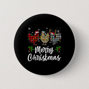 Frohe Weihnachten Kariert Leopard Huhn Lichter San Button