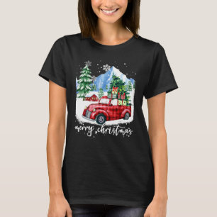 Frohe Weihnachten Kariert Roter LKW Bauernhof Weih T-Shirt