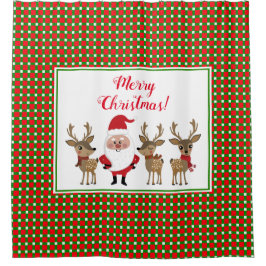 Frohe Weihnachten Kariert Santa Reindeer Custom Ni Duschvorhang