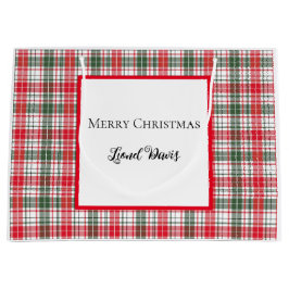 Frohe Weihnachten Kariert Tartan Rot, Weiß, Grün Große Geschenktüte