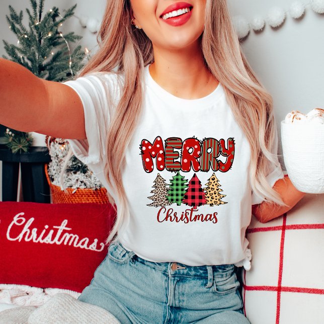 Frohe Weihnachten Kariert und Leopard Frauen T - S T-Shirt (Von Creator hochgeladen)