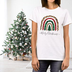 Frohe Weihnachten Kariert und Leopard Print Rainbo T-Shirt