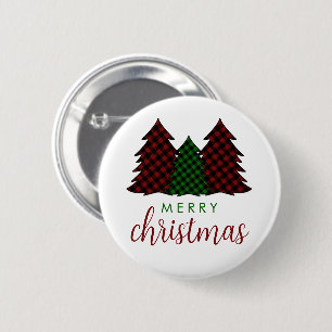 Frohe Weihnachten Karierte Muster Weihnachtsbaum Button