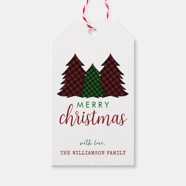 Frohe Weihnachten Karierte Muster Weihnachtsbaum Geschenkanhänger (Vorderseite)
