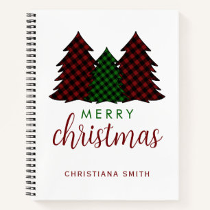 Frohe Weihnachten Karierte Muster Weihnachtsbaum Notizbuch