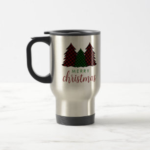 Frohe Weihnachten Karierte Muster Weihnachtsbaum Reisebecher