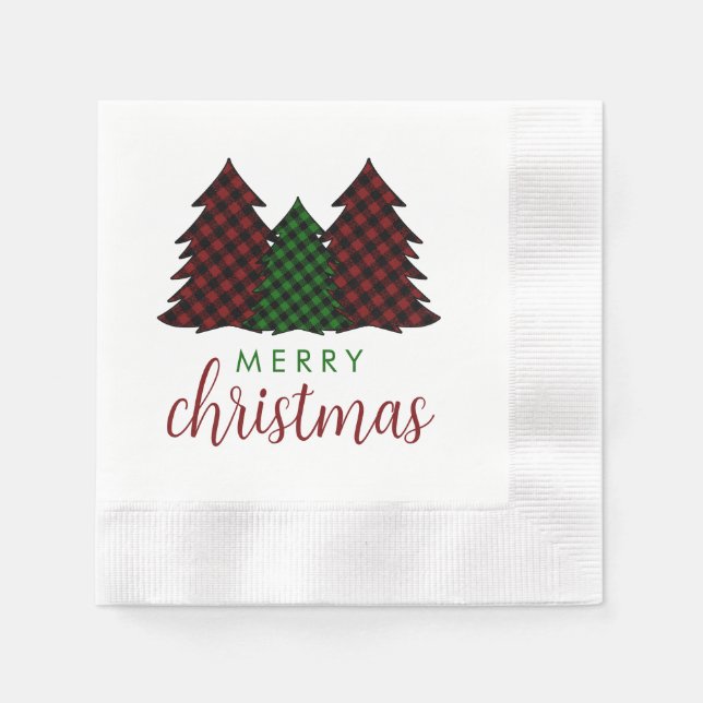 Frohe Weihnachten Karierte Muster Weihnachtsbaum Serviette (Vorderseite)