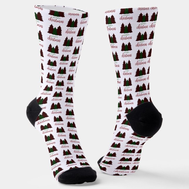 Frohe Weihnachten Karierte Muster Weihnachtsbaum Socken (Gewinkelt)