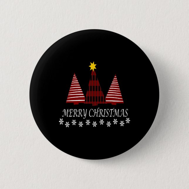 Frohe Weihnachten Karierten Baum Snowflake Weihnac Button (Vorderseite)