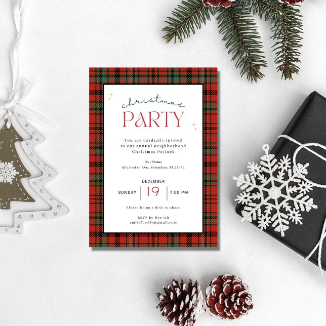 Frohe Weihnachten Karierten Feiertag Party Einladung (Merry Christmas Plaid Holiday Party Invitation)