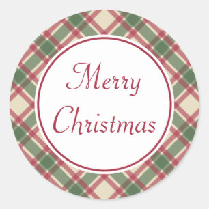 Frohe Weihnachten Karierten Weihnachtsaufkleber Runder Aufkleber