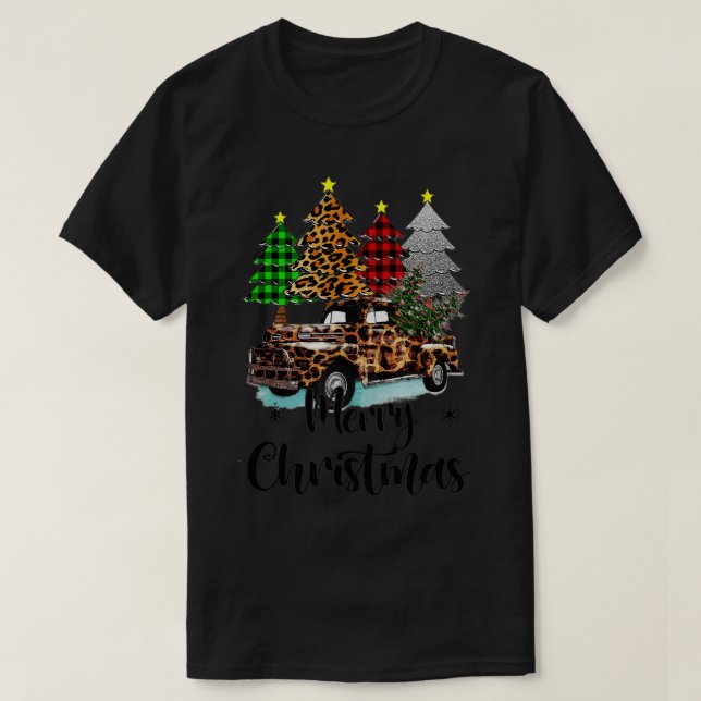 Frohe Weihnachten Karierten Weihnachtsbaum Leopard T-Shirt (Design vorne)