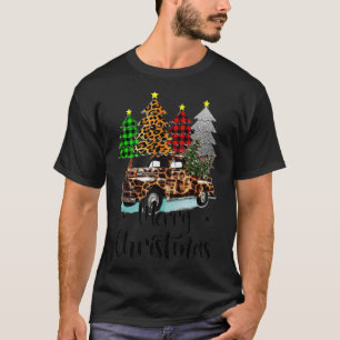 Frohe Weihnachten Karierten Weihnachtsbaum Leopard T-Shirt