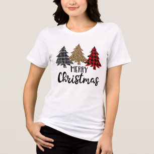 Frohe Weihnachten Karierten Weihnachtsbaumen Tri-Blend Shirt