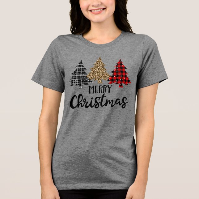 Frohe Weihnachten Karierten Weihnachtsbaumen Tri-Blend Shirt (Vorderseite)