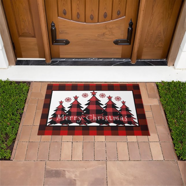 Frohe Weihnachten karierten Weihnachtsbaumen Weihn Fußmatte (Außenbereich)