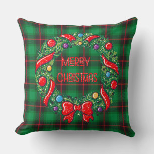 Frohe Weihnachten Karierter grüner Feiertag Kissen
