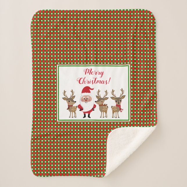 Frohe Weihnachten Karierter Weihnachtsmann Niedlic Sherpadecke (Vorderseite)