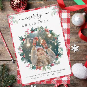 Frohe Weihnachten Kariertes Foto Mistletoe