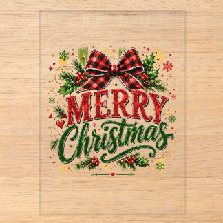 Frohe Weihnachten Karo-Schleife Acryleinladungen
