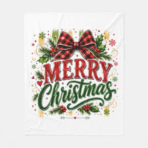 Frohe Weihnachten Karo-Schleife Fleecedecke